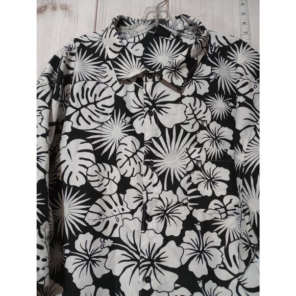 Southpole Shirt Mens 5XL Black White Hawaiian Floral Button Up Big Tall Summer - Picture 2 of 7